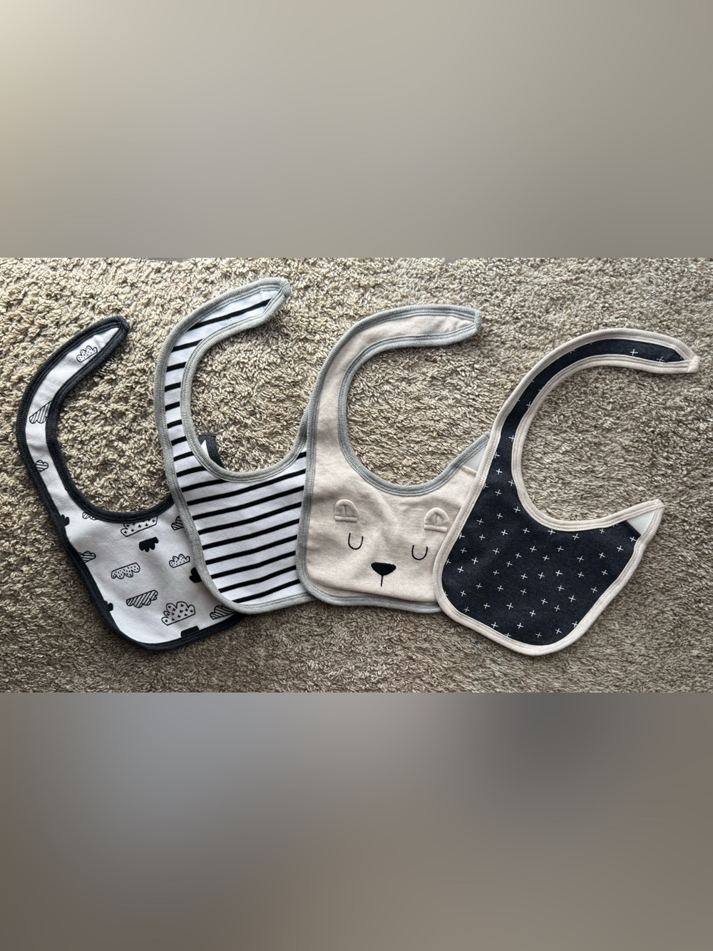 Cloud Island Baby Bib Set Neutral Gray White Bear Stripe 4 Pack One Size